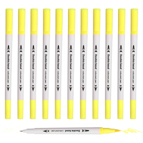 PATIKIL 12Pack Dual Brush Markers, Neon Yellow Watercolor Fine and Brush Tips Pens Colored Marker Calligraphy Coloring Art Supplies Set for Coloring Book Illustration Sketching Journaling - color: Neon Yellow