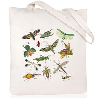 Canvas Aesthetic Tote Bag for Women with Inner Pocket Totes Shoulder Book Bag Shopping Reusable Grocery Bags - color: Bugs Pattern