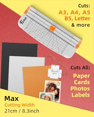 Firbon A5 Paper Cutter, Small Straight Paper Trimmer with Side Ruler | White Compact Design | Cuts Photo, Cardstock, Labels & Coupons | Portable Desktop Slicer | Scrapbooking & Craft Projects - color: A5-white
