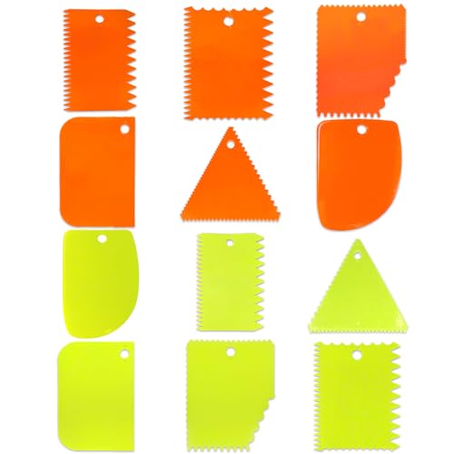 12-Piece Plastic Clay Scraper Set – Serrated Sculpture Knives & Scrapers for Soft Clay, Pottery & Craft Projects (Green/Orange)