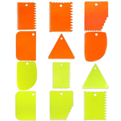 12-Piece Plastic Clay Scraper Set – Serrated Sculpture Knives & Scrapers for Soft Clay, Pottery & Craft Projects (Green/Orange)