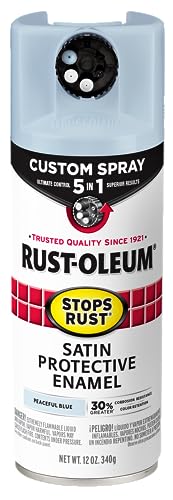 Rust-Oleum Stops Rust Custom 5-in-1 Spray Paint, Satin Peaceful Blue - color: Satin Peaceful Blue, size: 12 Ounce (Pack of 1)