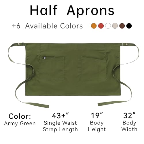 Waist Apron for Men Server Bistro Half 4251BY - color: Army Green, size: 1 Pack