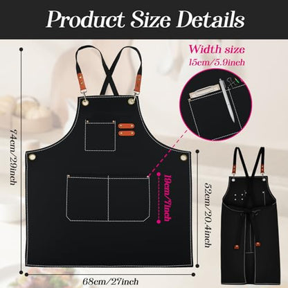 conda Chef Apron, 1 Pack, Cross Back Straps Apron With Pockets for Men Women, 100% Cotton Canvas Adjustable Apron, for Cooking Pottery Baking Painting - color: Black