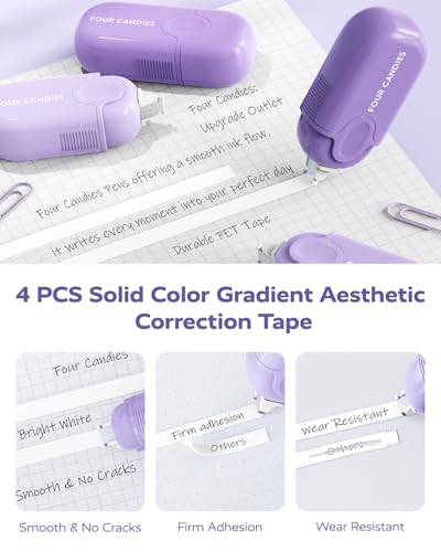 Four Candies Aesthetic Purple School Supplies Kit with Case for Girls - color: Purple