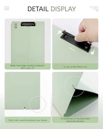 Free Standing Clipboard and Desktop Stand with Adjustable Buckles Easel Back - Foldable Stand and Document Holder for School, Office and Business Use (9.37 x 12.6 inches) (Light Green) - style: Light Green