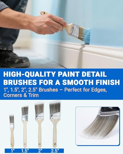 Paint Roller Kit with 2 to 4 FT Extension Pole for House Painting - Completed Home Painting Set with 9″ & 4″ Paint Roller Covers, Tray, Paint Brushes and Accessories
