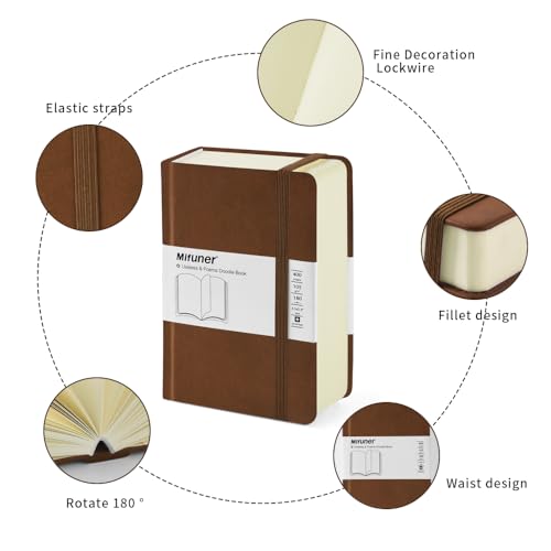 Mifuner Small Rectangle 3.5x5.5 200 Sheets 105gsm Mini Notebooks Blank Pages Sketchbooks Pocket Paint Writing Diary Memo PU Leather Cover Brown - color: 105gsm-PU Cover-Brown