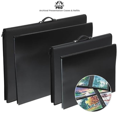 Picturesque Pro Presentation Case- Professional Art Portfolio Folder for Artwork up to 18x24- Vegan Leather Zippered Case, Archival Storage Solution w/Removable Spiral-Bound Book of 20 Clear Sleeves - size: 18x24 in w/ Refill