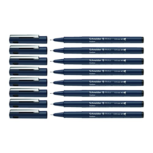 Schneider Pictus Fineliner, Wallet, x8, Assorted Sizes, Black Ink (197598)
