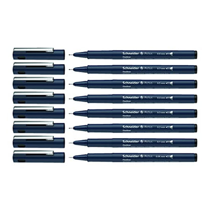 Schneider Pictus Fineliner, Wallet, x8, Assorted Sizes, Black Ink (197598)