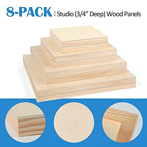 Falling in Art 8 Pack 4 Sizes Unfinished Birch Wood Canvas Panels Kit | Studio 3/4’’ Deep Wood Canvas, Cradle Boards for Painting, Pouring, Burning, Crafts, Epoxy Resin, Laser Engraving Cutting - size: 6*6 8*8 10*10 12*12 2-Pack