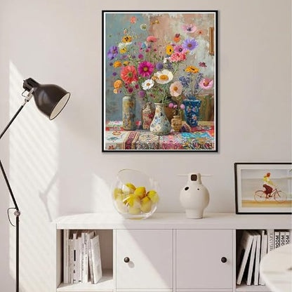 Ausanrl Flowers Framed Paint by Numbers Wooden Easel-Adult Paint by Number Kits on Canvas Framed,Paint by Number Adult,Paint by Numbers with Frame,Gifts and Home Wall Decor 12x16inch - color: Flowers B