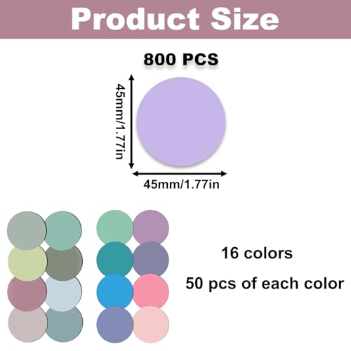 800PCS Transparent Round Sticky Notes, 16 Colors Self Adhesive Memo Pads | Colorful Round Design, Smooth Paper Material, 16 Assorted Shades, Planner Notes, Office School Supplies, Reminder Messages - color: Transparent, Pastel Colors