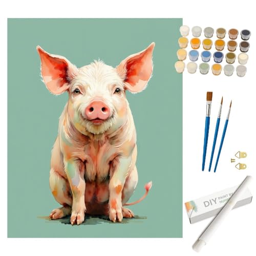 Farm Animal Paint by Numbers Kit for Adults - DIY Cute Pig with Green Background Painting on Rolled Canvas 16x20 Inches, Acrylic Paint Set for Beginners, Whimsical Art for Home Decoration or Gifts - color: HSX01110, size: 16X20IN Rolled