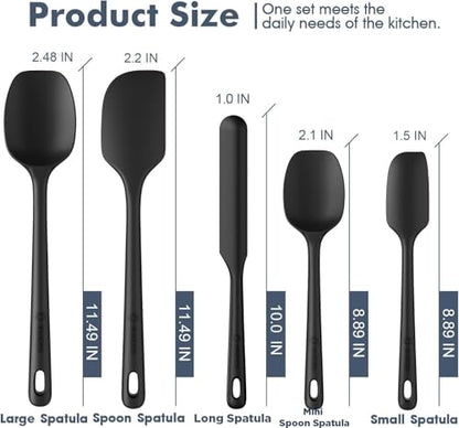 ChefAide 5 Pieces Silicone Spatula Set, Food Grade Rubber Spatula, Upgrade Strong Handle with Ergonomic Grip, Heat Resistant Up to 600°F for Nonstick Cookware, Cooking - color: Black, size: 5 pieces