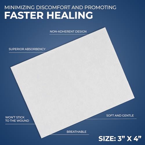 MED PRIDE Sterile Non Stick Pads for Wound Care and Wounds, Highly Absorbent, Painless Removal, Individually Wrapped (3x4 Inch (Pack of 100)) - size: 3x4 Inch (Pack of 100)