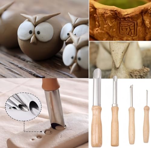 Accfore 9 Pack Rubber Pottery Clay Ribs for Sculpting Texturing Artists | Stainless Steel Circular Clay Hole Cutters, Clay Ceramic Needle,Feather Wire Texture Detail Tools Crafts for Modeling Potter