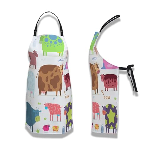 Baking Apron for Men Cows Women Aprons for Kitchen Cooking Restaurant BBQ Painting Crafting 27” (W) x 31” (H), Waterproof Apron - color: Cows
