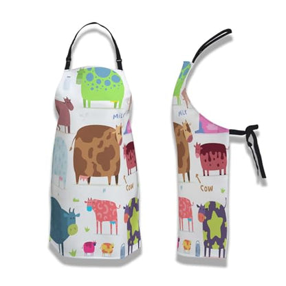 Baking Apron for Men Cows Women Aprons for Kitchen Cooking Restaurant BBQ Painting Crafting 27” (W) x 31” (H), Waterproof Apron - color: Cows
