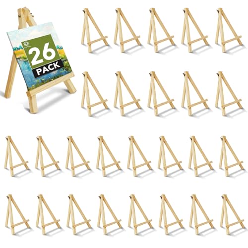Conda 26 Pack 9 Inch Mini Wooden Display Easels, A-Shaped Mini Easel Stand for Small Painting, Painting Party Easel for DIY Crafts, Photos, Gift, Decoration - style: 26 Pcs