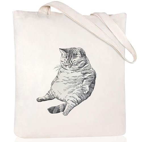 Canvas Aesthetic Tote Bag for Women with Inner Pocket Totes Shoulder Book Bag Shopping Reusable Grocery Bags - color: Naughty Cat Tote Bag