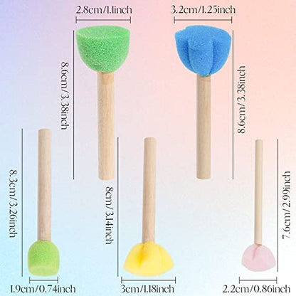 15 Pieces Sponge Stamps Kids Painting Brush with Wooden Handle Mini Cute Round and Flower Shapes for Painting, DIY, Craft, Scrapbooking, Drawing, Ink, Card Making, Multicolor