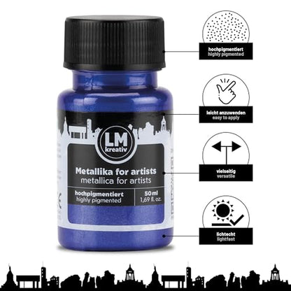 Metallic Acrylic Paint 1.69 fl oz - Deep Blue - Premium Metallic Paint for Artists and Crafters. High Coverage, Lightfast & Durable. Ideal for Canvas, Wood, Ceramic & More - color: Deep Blue