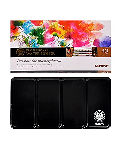 Mungyo Professional Half Pan Size Water Colors Set in Tin Case/Integral Mixing Palette in The lid (48 Colors) - color: 48 Colors