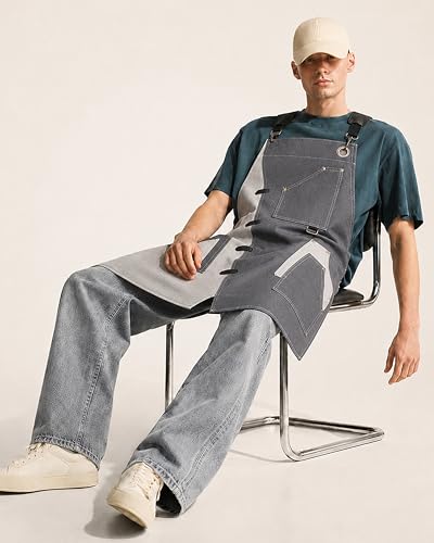 Professional Work Apron for Men & Women – 100% Cotton with waterproof Membrane, Cross Back Straps - color: Slate Grey