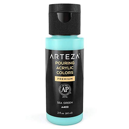 ARTEZA Acrylic Pouring Paint - 2oz Sea Green, High Flow, No Mixing Needed, For Canvas, Glass, Paper, Wood, Tile, Stones - color: Sea Green, size: 2 Fl Oz (Pack of 1)