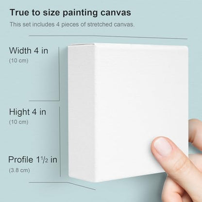 AUREUO 4x4 Inch Gallery Wrapped Canvas - 1.5 Inch Depth 4 Pack - 10 Oz Triple Gesso Primed 100% Cotton Square White Artist Canvases for Acrylic & Oil Paints - size: 4"x4" Gallery