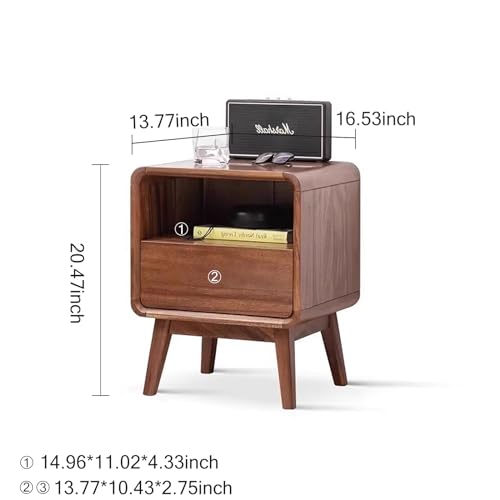 Solid Wood Nightstand Set of 2, Bedside Table Set of 2, Walnut Nightstands with Drawer, Wood Side Table with Open Storage, Modern Nightstand for Bedroom, End Table for Living Room - color: Walnut 1 Drawer, size: 2 PACK