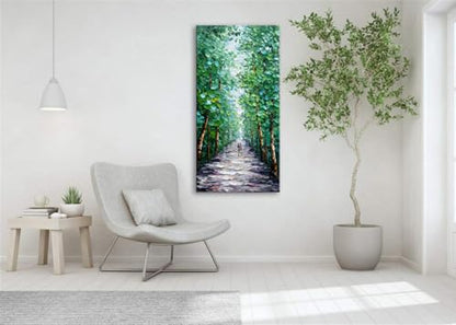 Alenoss Hand Painted Green Canvas Wall Art, Abstract Oil Painting on Canvas | Large Midsummer Forest Landscape Painting, 24x48 inches, Green, Vertical Wall Art for Living Room, Bedroom - color: AL-B102