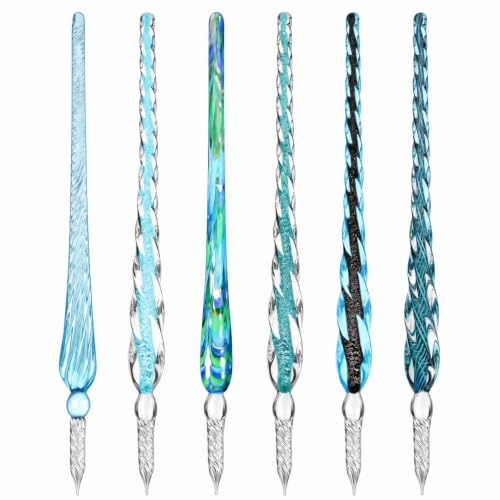 Zonon 6 Pcs Glass Dip Pen,Blue Green Color,Classic Style | Crystal Calligraphy Pen, Vintage Pen, Borosilicate, Prizes, Teacher Appreciation Gift, for Signature Writing Drawing Decor - color: Blue Green Color, style: Classic Style
