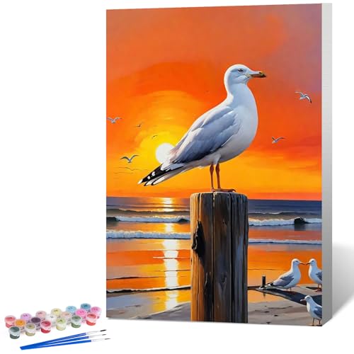 Fountor Seagull Framed Paint by Numbers Kit for Adults Beginner 8x12 Inch | For Adults & Kids Ages 8-12, DIY Acrylic Painting, Sunset Paint by Number with frame, Stress Relief Home Wall Decor Gifts - color: LOP1204, size: 8x12 Inch