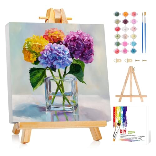 Framed Paint by Numbers Kit for Adults Beginner & Kids Ages 8-12 Flowers Adult Paint by Number Kits on Canvas with Easel Floral Painting by Numbers for Adults with Frame DIY Painting Kits 8x8 Inch - color: NZB27, size: 8x8 Inch