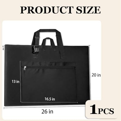 Light Weight Art Portfolio Tote Bag 20'' x 26'' Black Waterproof Canvas Carrying Storage Case with Detachable Shoulder Strap For Photography Artwork Poster Sketching Drawing - size: 20 x 26 Inch