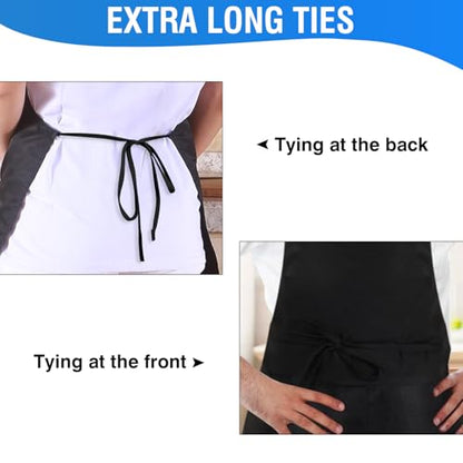 2/8/20 Pack Black Aprons for Cooking, Chef Aprons for Women Men with Pockets, Aprons Bulk Adjustable for BBQ - size: 2 Pack