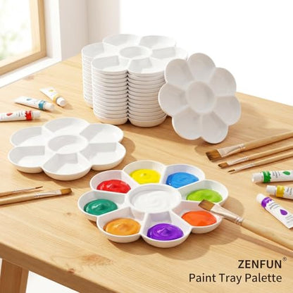 15 Pack Paint Tray Palettes with 7 Wells, White Plastic Paint Mixing Tray Watercolor Painting Dish for Oil Art, Gouache, Kids Adults Painters, Easy to Clean