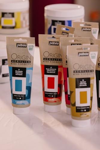 PEBEO Origin Acrylics 120ml Matte Acrylic Paint, Cadmium Red Hue | Warm signal red — dense matte acrylic, 100% recycled binder, intense lightfast color, made in France, FSC paper eco-tube - color: Cadmium Red Hue