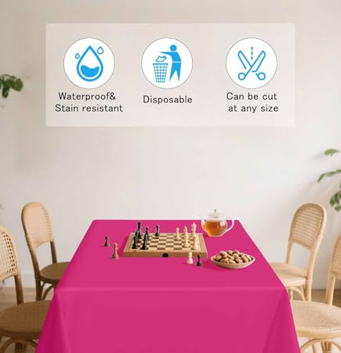 HEIPINIUYE 2 Pack Hot Pink Tablecloth Disposable 54 x 108 Inch Hot Pink Plastic Table Cloth Disposable Waterproof Rectangle Table Cover for Party Birthday Camping Picnic Tablecloths - color: Hot Pink Rectangle Tablecloth, size: 2 Pack
