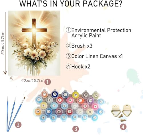 MBNTJHT Cross Paint by Numbers Kit for Adults Beginners,Easy Flowers and Christ Cross Paint by Number Kits on Canvas for Adults,DIY Acrylic Painting Art Kits for Home Wall Decor 16X20 Inch. - color: MT21503