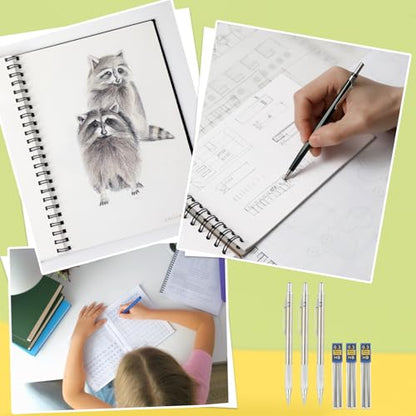 PATIKIL 0.3 mm Mechanical Pencil Set with Lead Refills, Metal Drafting Pencil Artist Lead Holder for Drawing Writing Sketching Marking Art, Silver