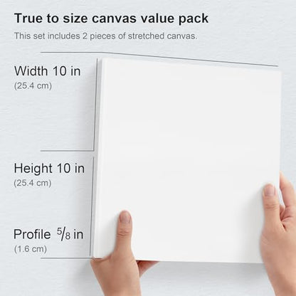 PHOENIX 10x10 Inch Pack of 2 Canvas - Square Stretched Canvases for Painting, 8 Oz Triple Primed 5/8 Inch Profile 100% Cotton White Blank Framed Canvas for Oil Acrylic & Pouring Art - size: 10"x10", style: Studio 2 Pack Set
