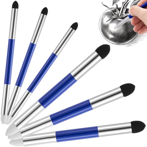 Kosiz 6 Pcs Blending Sponge Pen Rub and Buff Double Headed, Blue | Washable Sponge Tips, Art Drawing Shading and Highlight Tools, Smooth Color Blending, Reusable Blending Tools for Oil Pastels - color: Blue