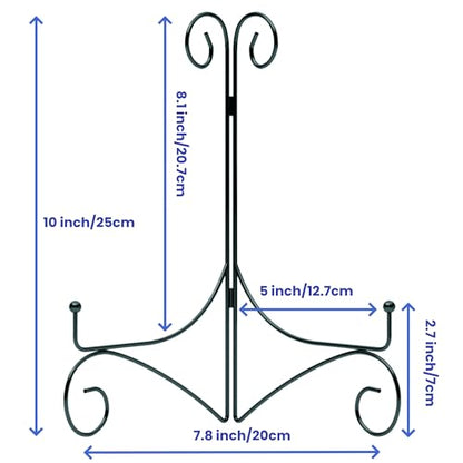 10 Inch Display Plate Holder with Folding Design, Metal Table Stand for Home Decoration, Picture Easel, Photo Frame Stand - Black