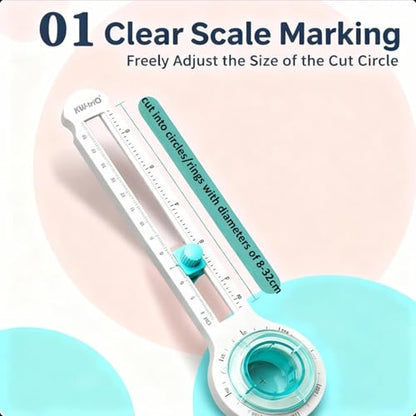 Circle Cutter, Adjustable Circle Paper Cutter with 1 Replacement Blades, Cutting Diameter 8-32cm, Circular Rotary Cutter for Paper Crafts, Paper Trimmer for DIY Craft Scrapbooking Card Making