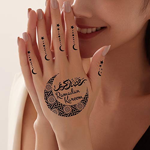 Xmasir 10 Sheets Henna Tattoo Stencils, Ramadan Temporary Tattoos Templates | Eid Tattoos Stickers Kit, Reusable Set for Girls and Women Body Art Paint - size: 10P