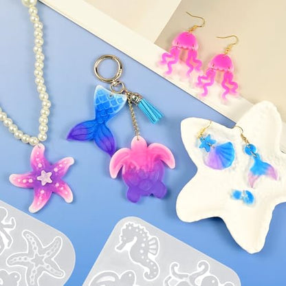 Resin Keychain Molds, Set of 4 Sea Life Key Chain Molds with Hole - color: 4 Pcs Ocean Resin Earring Molds